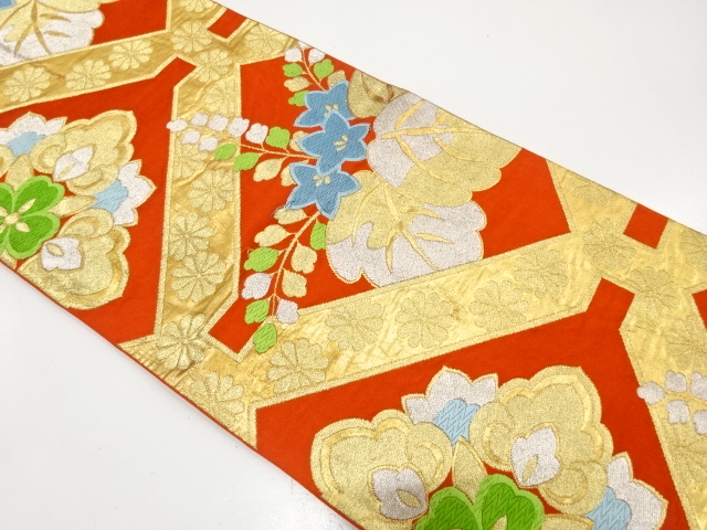 アンティーク　斜め格子に桐・華紋織り出し袋帯（材料）